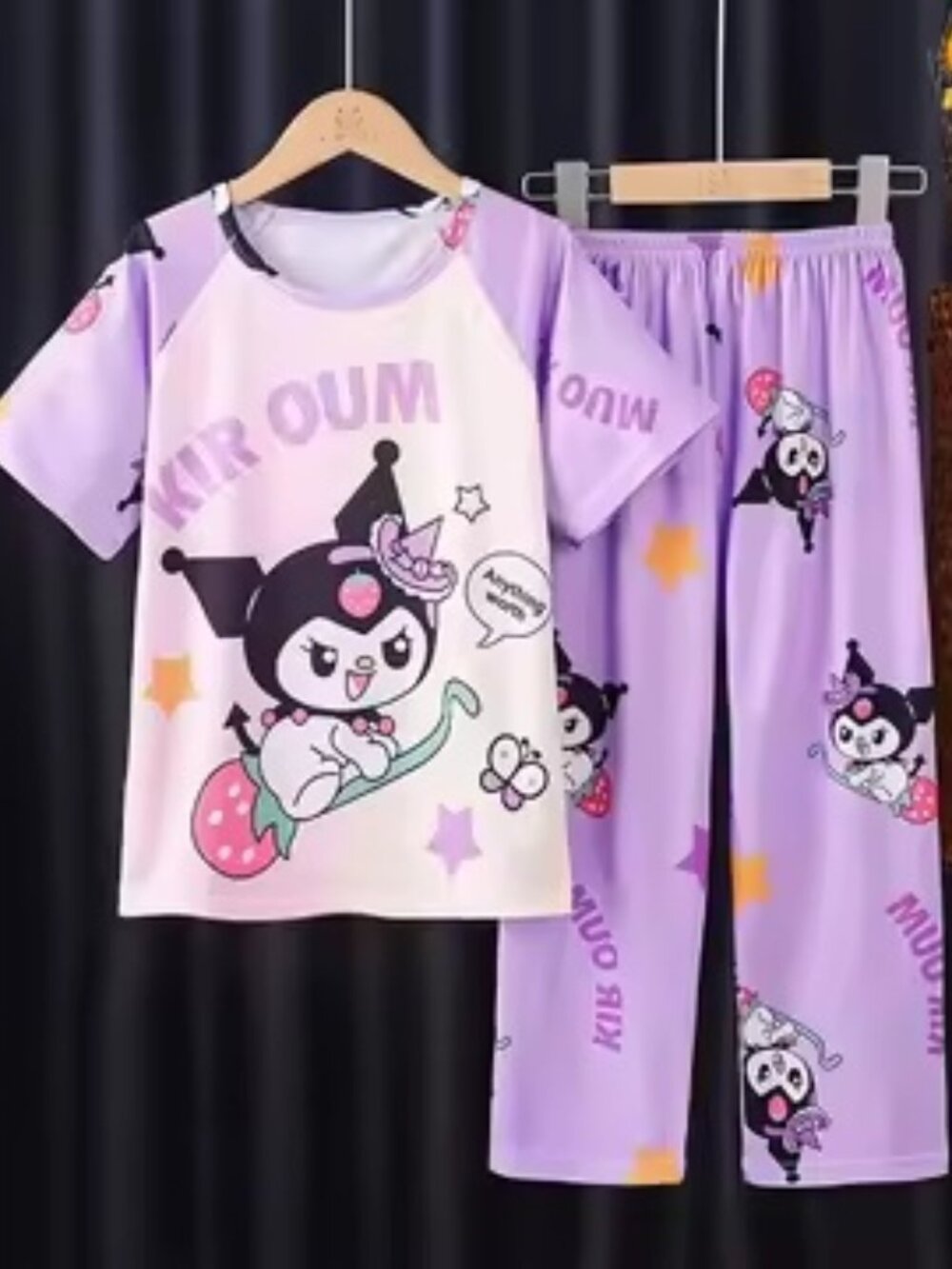 Girls Purple Cartoon Pajama Set Short Sleeve 2-Piece